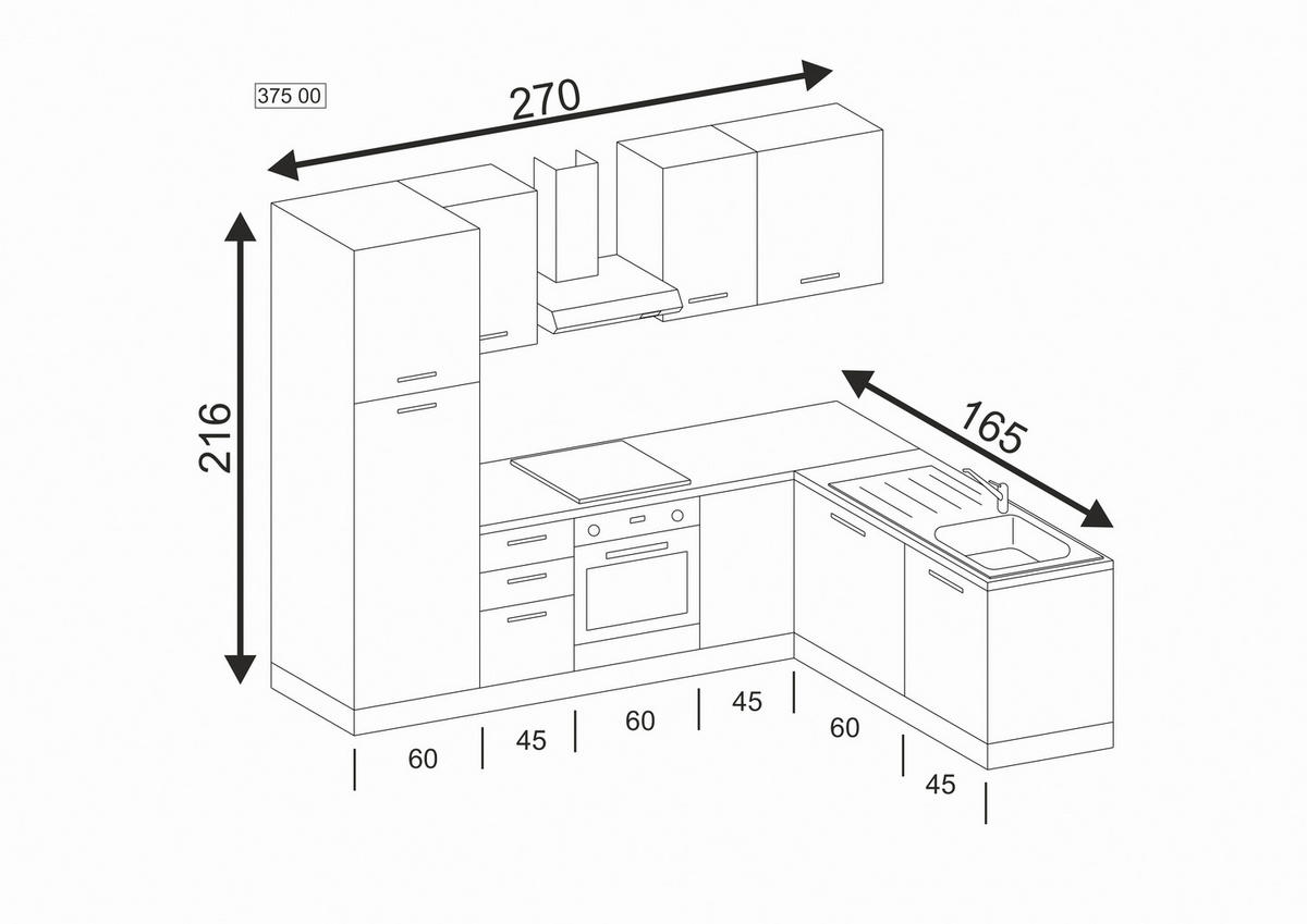 ECKKÜCHE 270/165 cm  in Weiß, Eukalyptusholzfarben  - Eukalyptusholzfarben/Alufarben, LIFESTYLE, Holzwerkstoff/Kunststoff (270/165cm) - MID.YOU