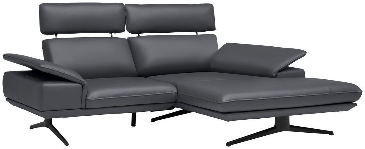 ECKSOFA in Echtleder Dunkelgrau  239/150 cm  - Dunkelgrau/Beige, Design, Leder/Metall (239/150cm) - Koinor