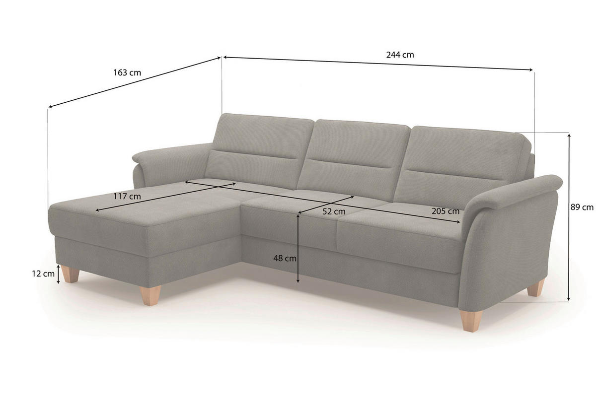 ECKSOFA in Mikrofaser Grau  - Eichefarben/Grau, Konventionell, Holz/Textil (163/244cm) - Sit & More