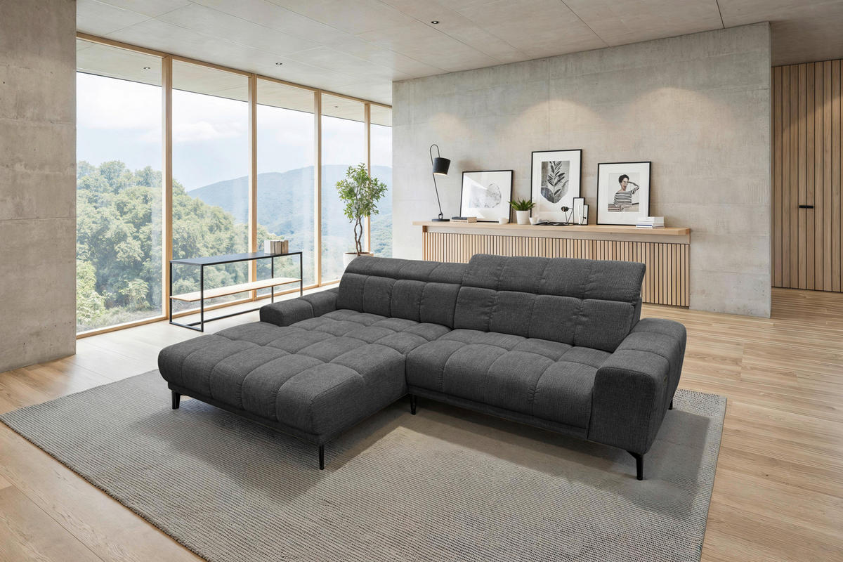 ECKSOFA inkl.Funktionen Anthrazit Chenille  - Anthrazit/Schwarz, MODERN, Textil/Metall (195/300cm) - Xora