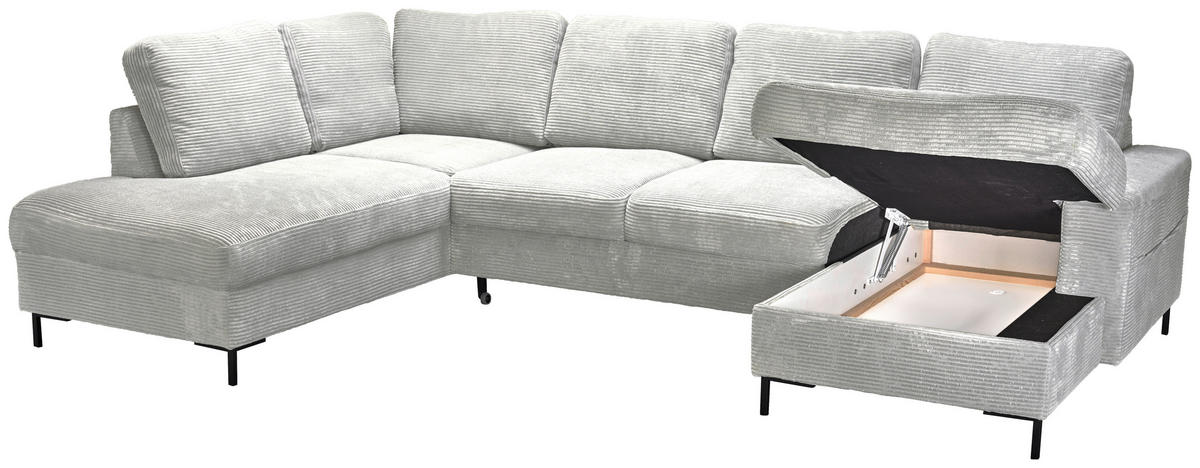 WOHNLANDSCHAFT Naturfarben Cord  - Schwarz/Naturfarben, KONVENTIONELL, Textil/Metall (197/303/148cm) - Carryhome