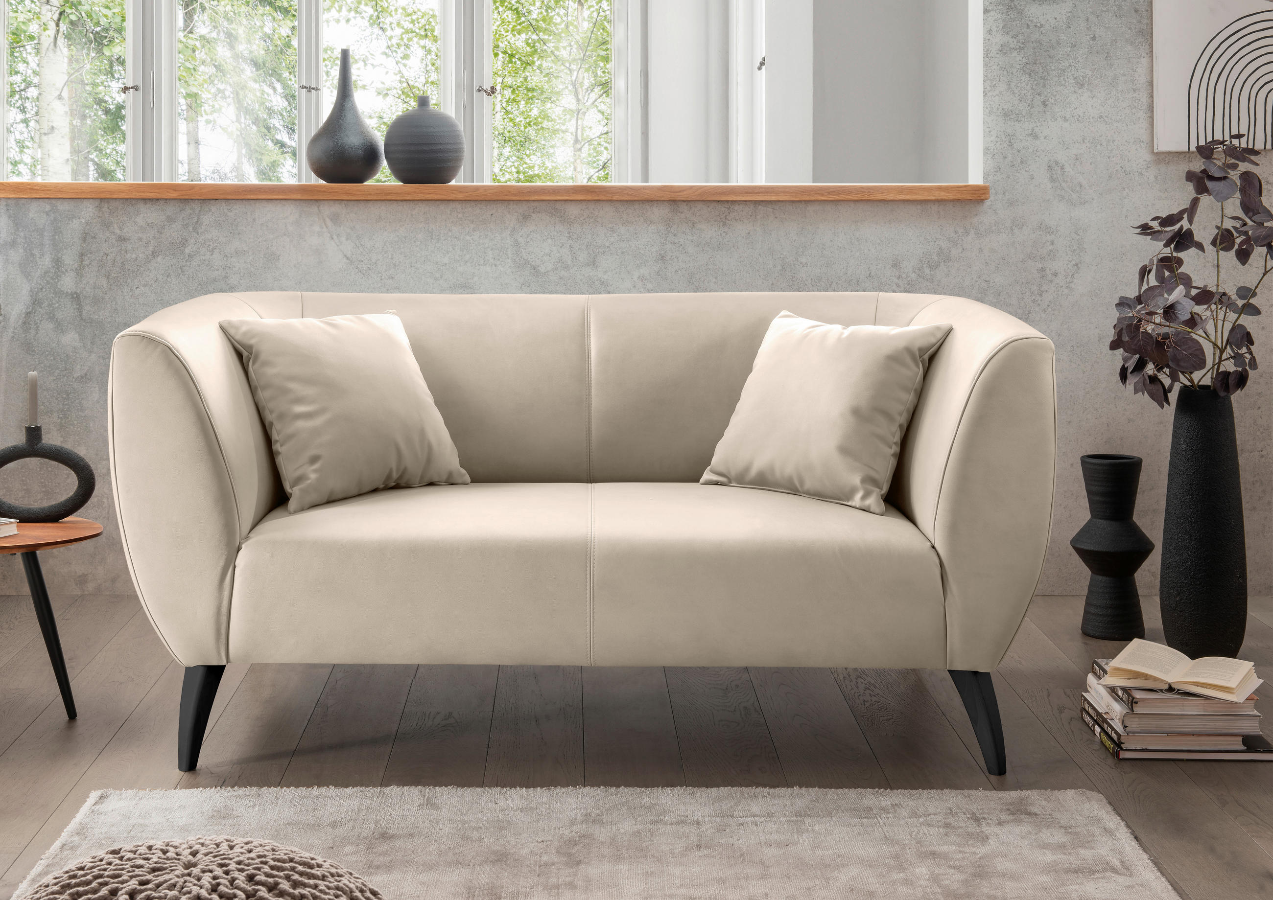 2-SITZER-SOFA Lederlook Beige  - Beige/Schwarz, MODERN, Holz/Textil (172/83/88cm) - Livetastic