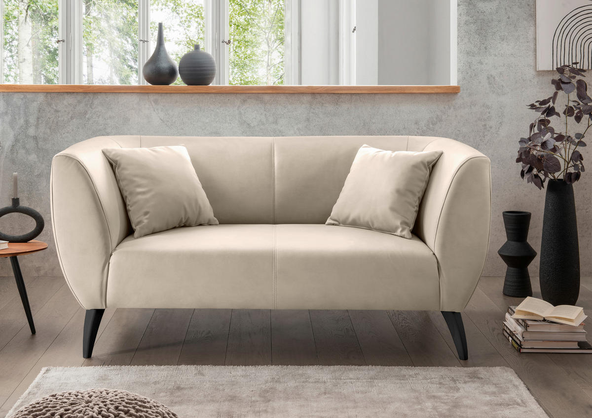 2-SITZER-SOFA in Lederlook Beige  - Beige/Schwarz, Modern, Holz/Textil (172/83/88cm) - Livetastic