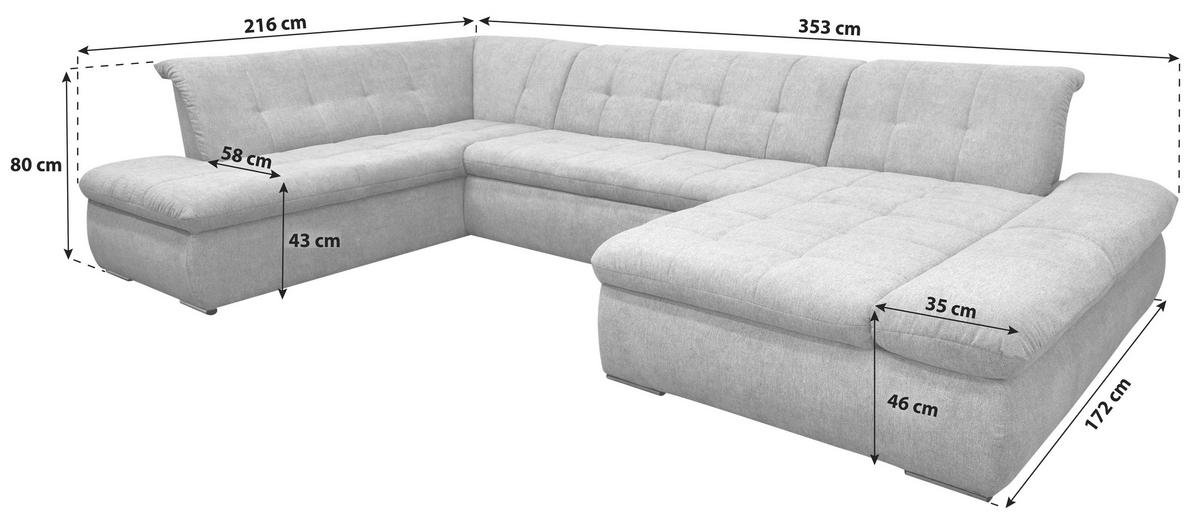 WOHNLANDSCHAFT Petrol Mikrofaser  - Chromfarben/Petrol, KONVENTIONELL, Textil/Metall (216/353/172cm) - MID.YOU