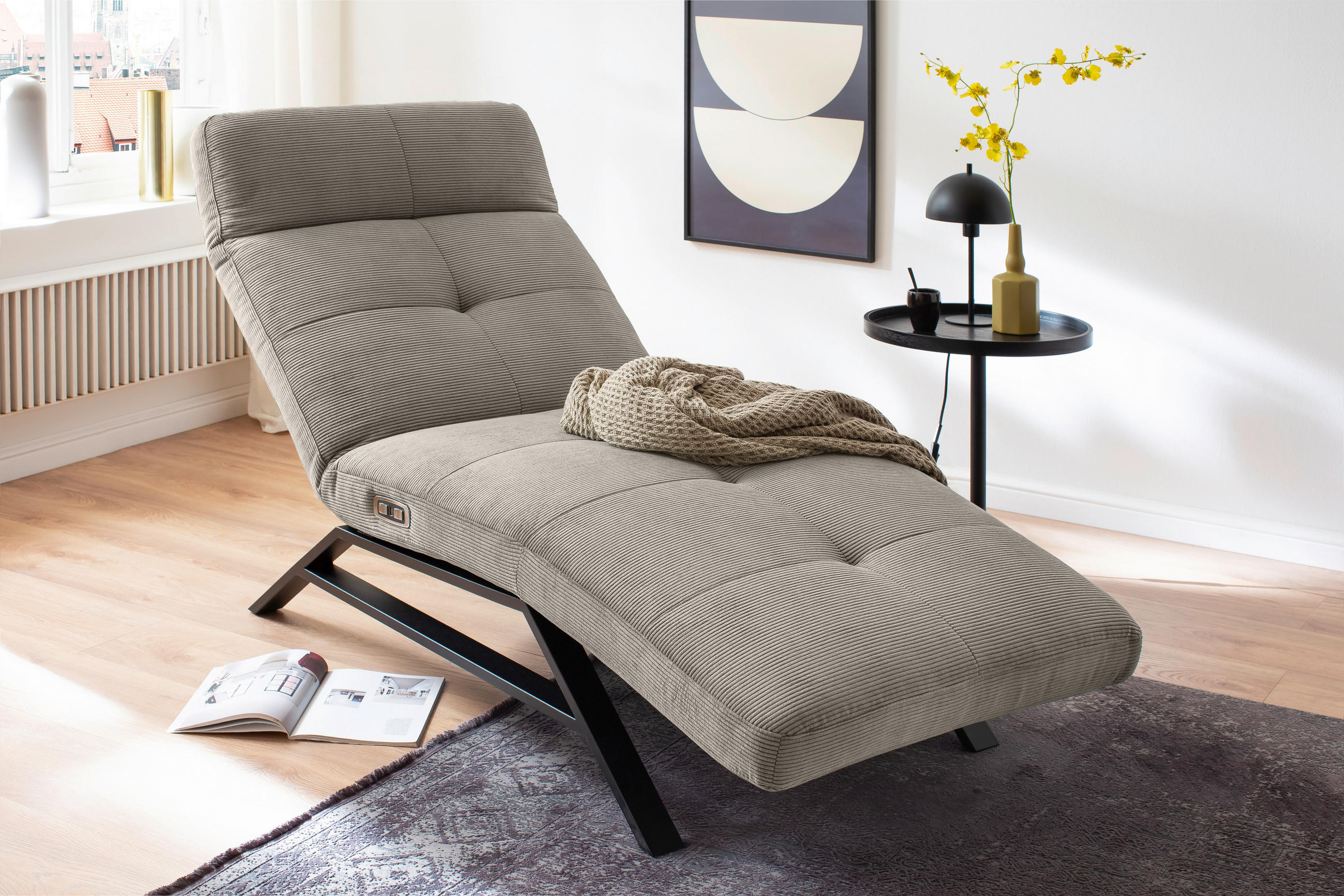 RELAXLIEGE Cord Sandfarben  - Sandfarben/Schwarz, Design, Textil/Metall (80/54-113/158-198cm) - Pure Home Lifestyle