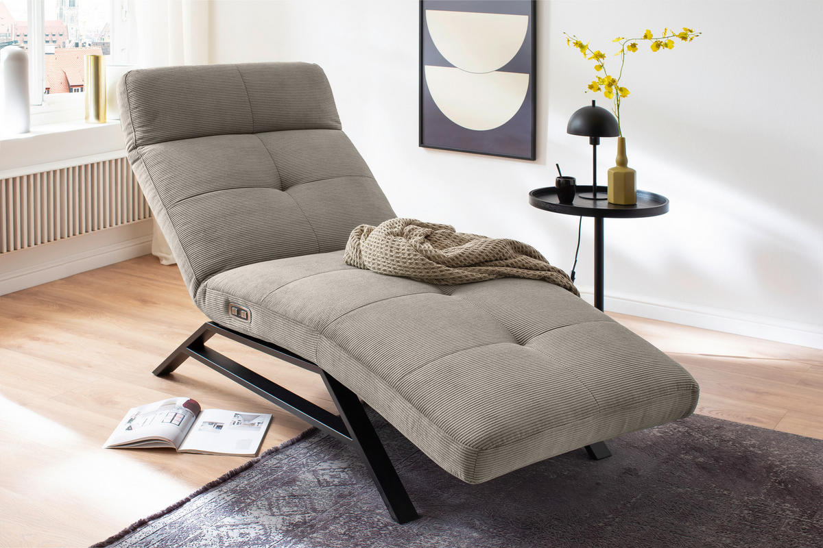 RELAXLIEGE in Cord Sandfarben  - Sandfarben/Schwarz, Design, Textil/Metall (80/54-113/158-198cm) - Pure Home Lifestyle
