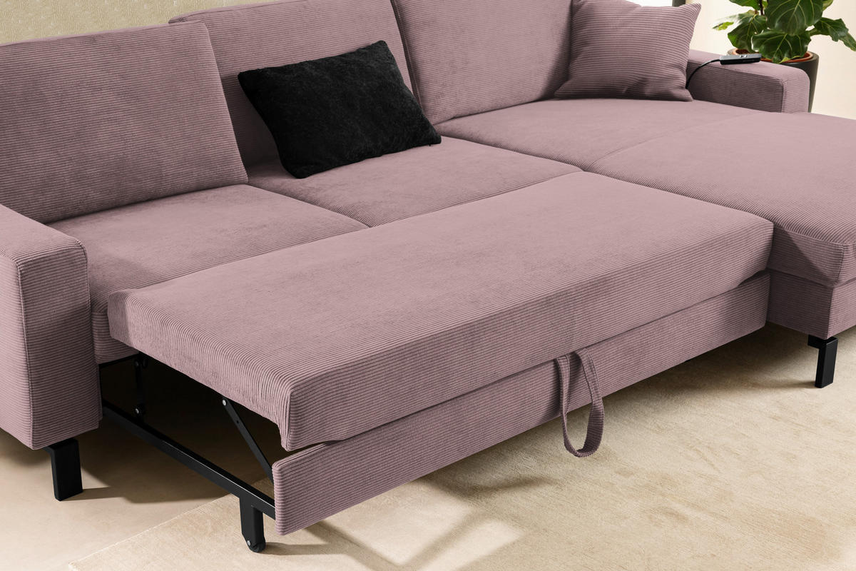 ECKSOFA in Cord Altrosa  - Schwarz/Altrosa, Design, Textil/Metall (298/185cm) - Pure Home Lifestyle