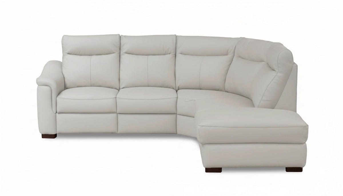 ECKSOFA Echtleder Platinfarben  - Platinfarben/Wengefarben, Design, Leder/Holz (260/229cm) - Livetastic