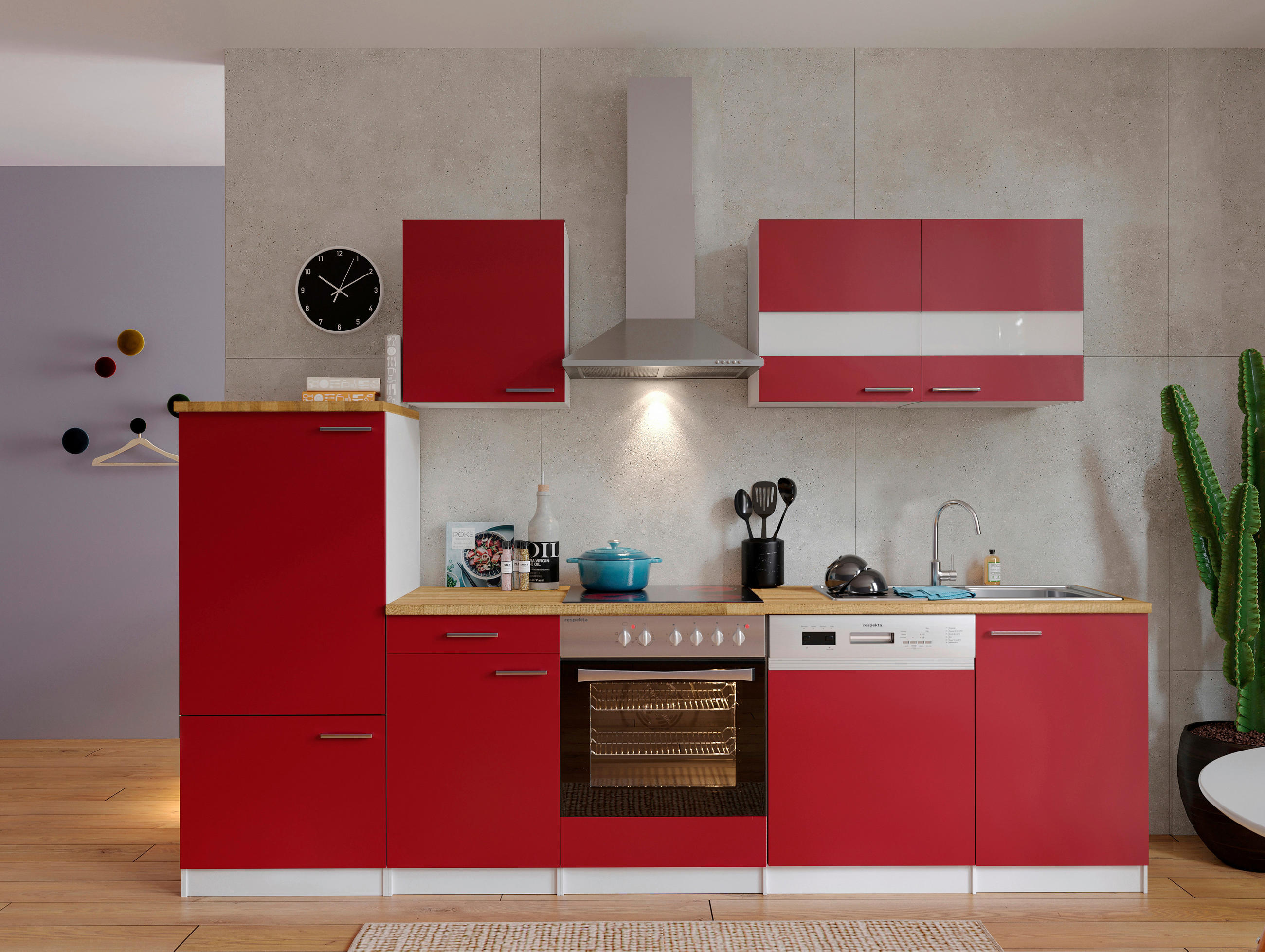 KÜCHENBLOCK 280 cm   in Rot  - Edelstahlfarben/Rot, Basics, Holzwerkstoff/Metall (280cm) - Respekta