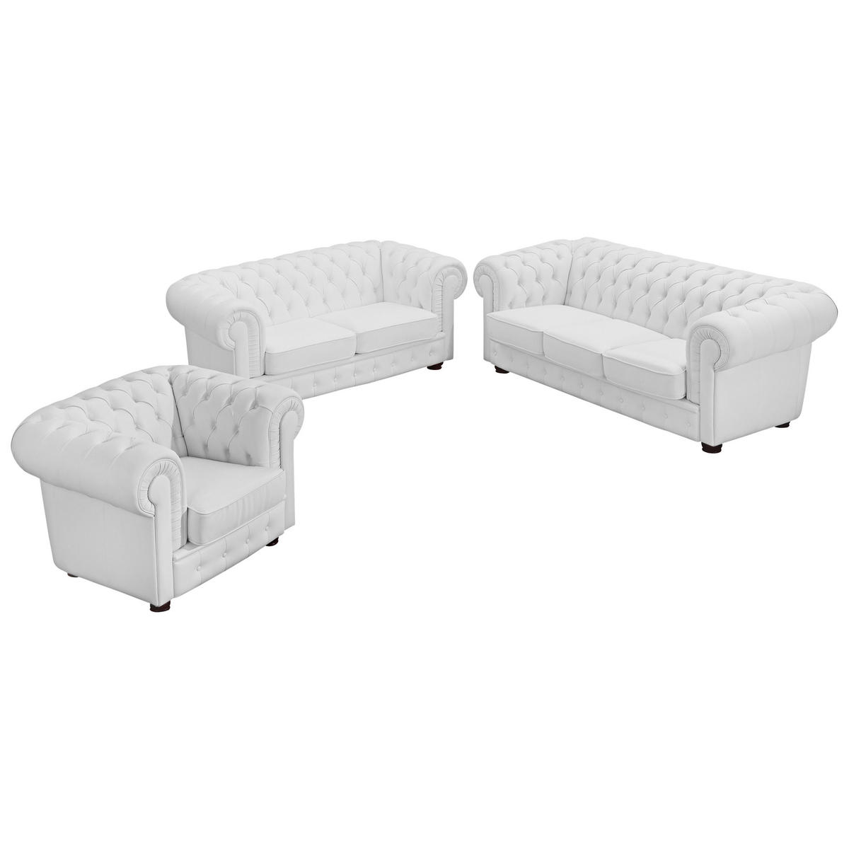 CHESTERFIELD-ZWEISITZER-SOFA  in Lederlook Weiß  - Nussbaumfarben/Weiß, Design, Holz/Textil (172/76/98cm) - Max Winzer