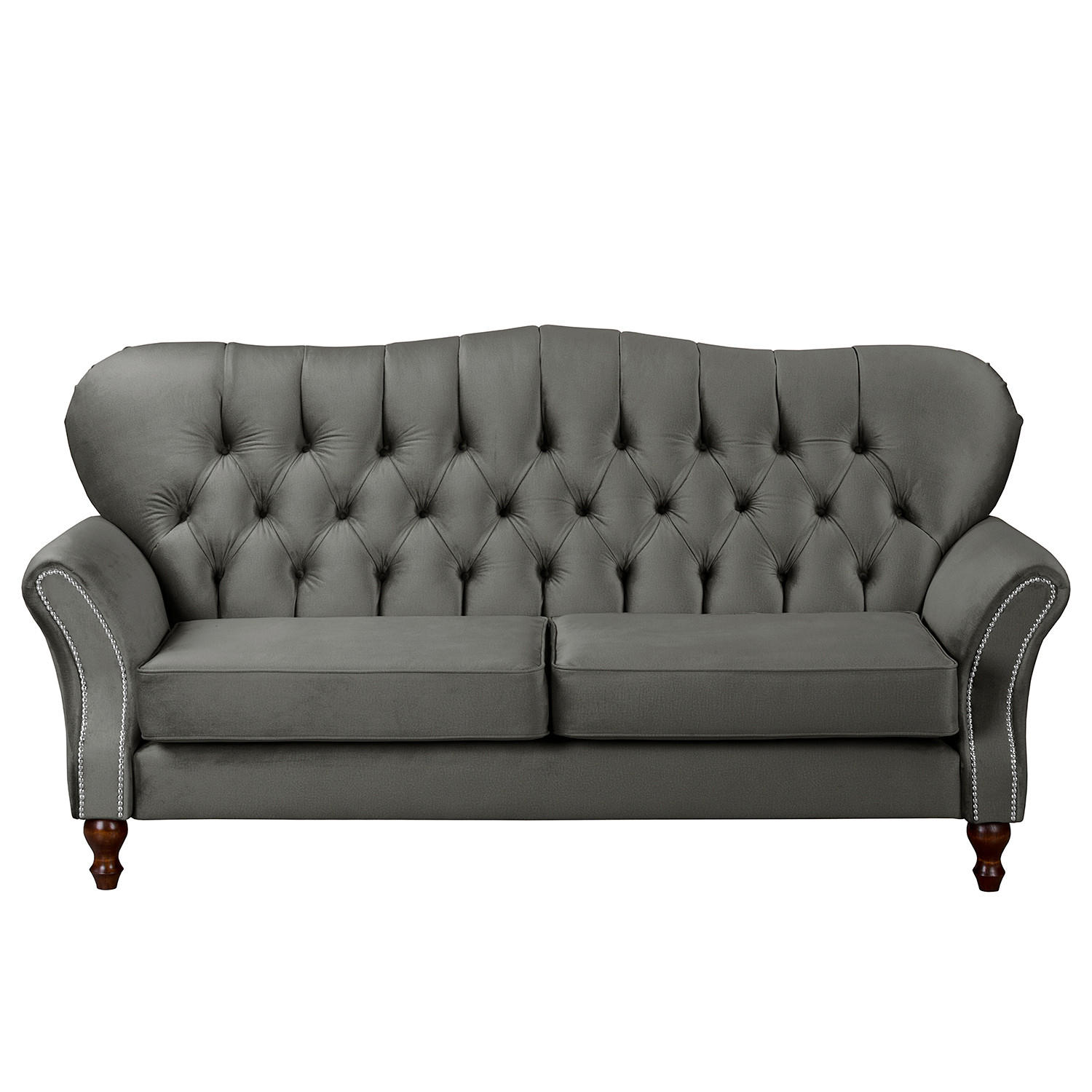 3-SITZER-SOFA Jersey in Velours Graphitfarben  - Dunkelbraun/Graphitfarben, Design, Holz/Textil (210/98/95cm) - P & B