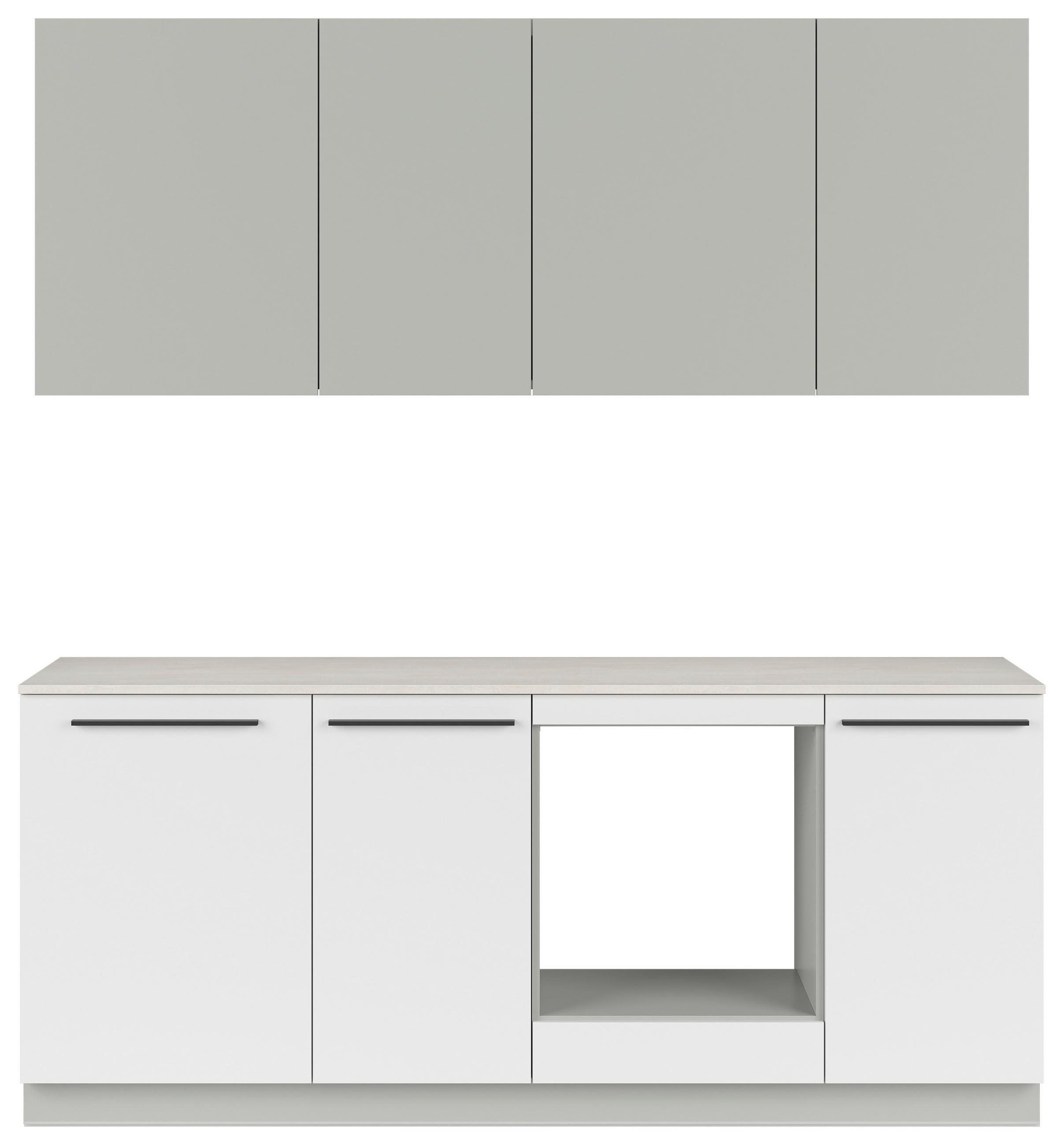 KÜCHENBLOCK 210 cm   in Grau, Weiß, Hellgrau  - Hellgrau/Schwarz, Basics, Holzwerkstoff/Kunststoff (210cm) - Visiona