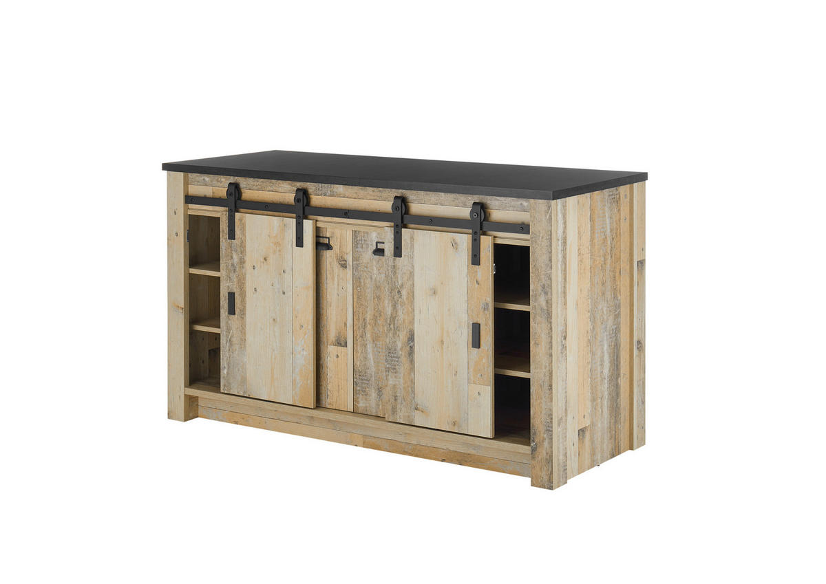 SPÜLENUNTERSCHRANK 161/93/64 cm  in Anthrazit, Naturfarben  - Anthrazit/Schwarz, Trend, Holzwerkstoff/Metall (161/93/64cm) - MID.YOU