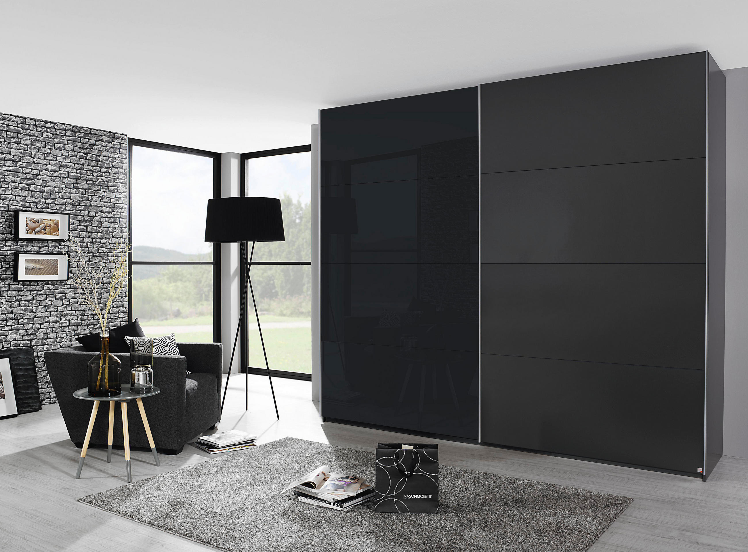 SCHWEBETÜRENSCHRANK 271/223/68 cm 2-türig Graphitfarben  - Alufarben/Graphitfarben, Design, Glas/Holzwerkstoff (271/223/68cm) - Xora