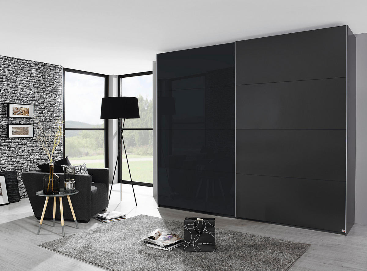 SCHWEBETÜRENSCHRANK 271/236/68 cm 2-türig Graphitfarben  - Alufarben/Graphitfarben, Design, Glas/Holzwerkstoff (271/236/68cm) - Xora