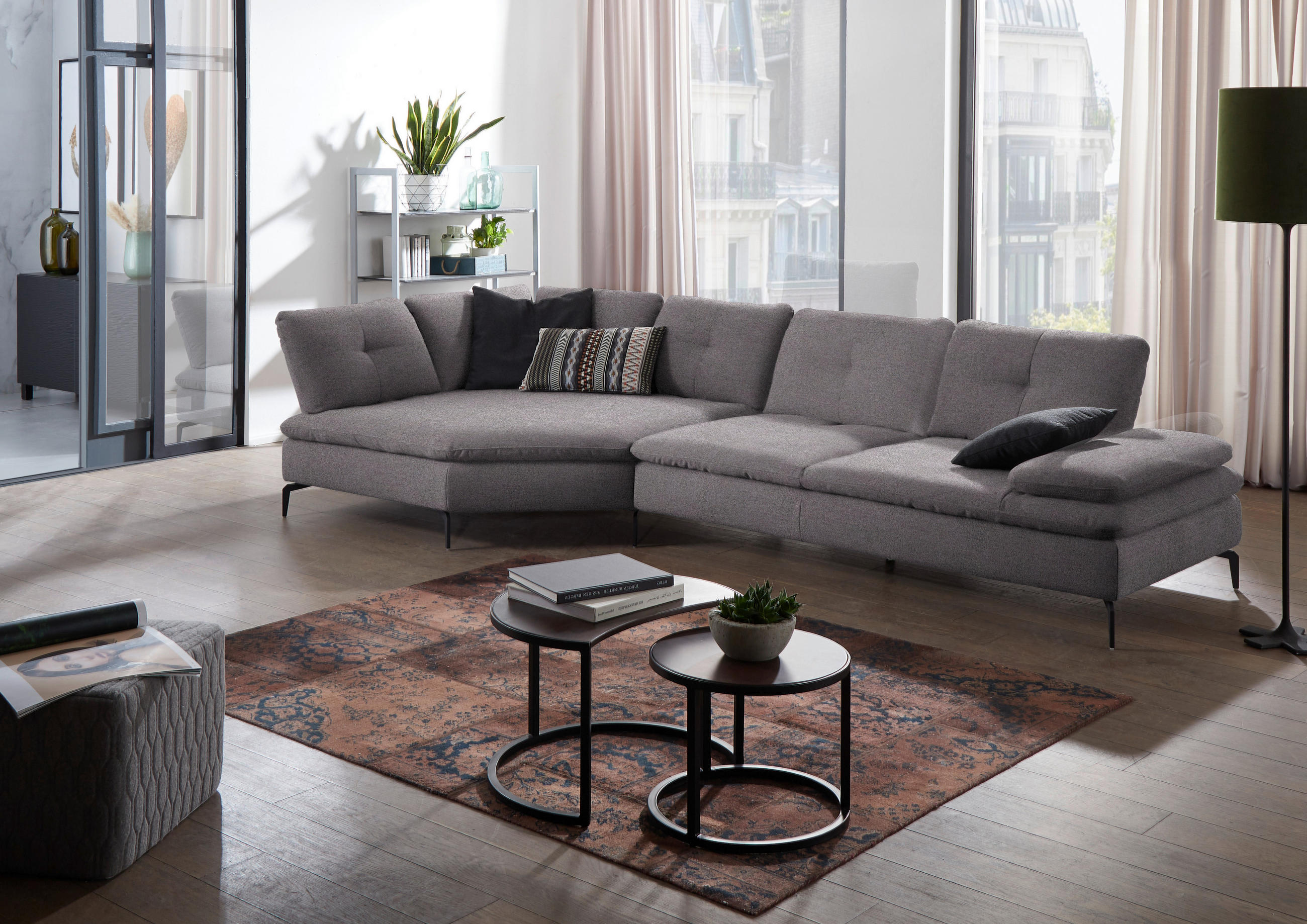 ECKSOFA in Flachgewebe Anthrazit  - Anthrazit/Schwarz, Design, Textil/Metall (159/344cm) - Chilliano