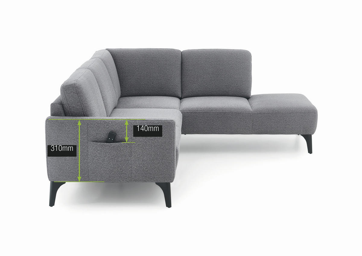 ECKSOFA  in Mikrofaser Grau  218/255 cm  - Schwarz/Grau, Design, Textil/Metall (218/255cm) - Elegando