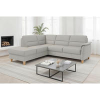 ECKSOFA PALMERA E Hellgrau Kombination Echtleder/Stoff Mikrofaser Stauraum  - Eichefarben/Hellgrau, Basics, Leder/Holz (212/236cm) - Sit & More