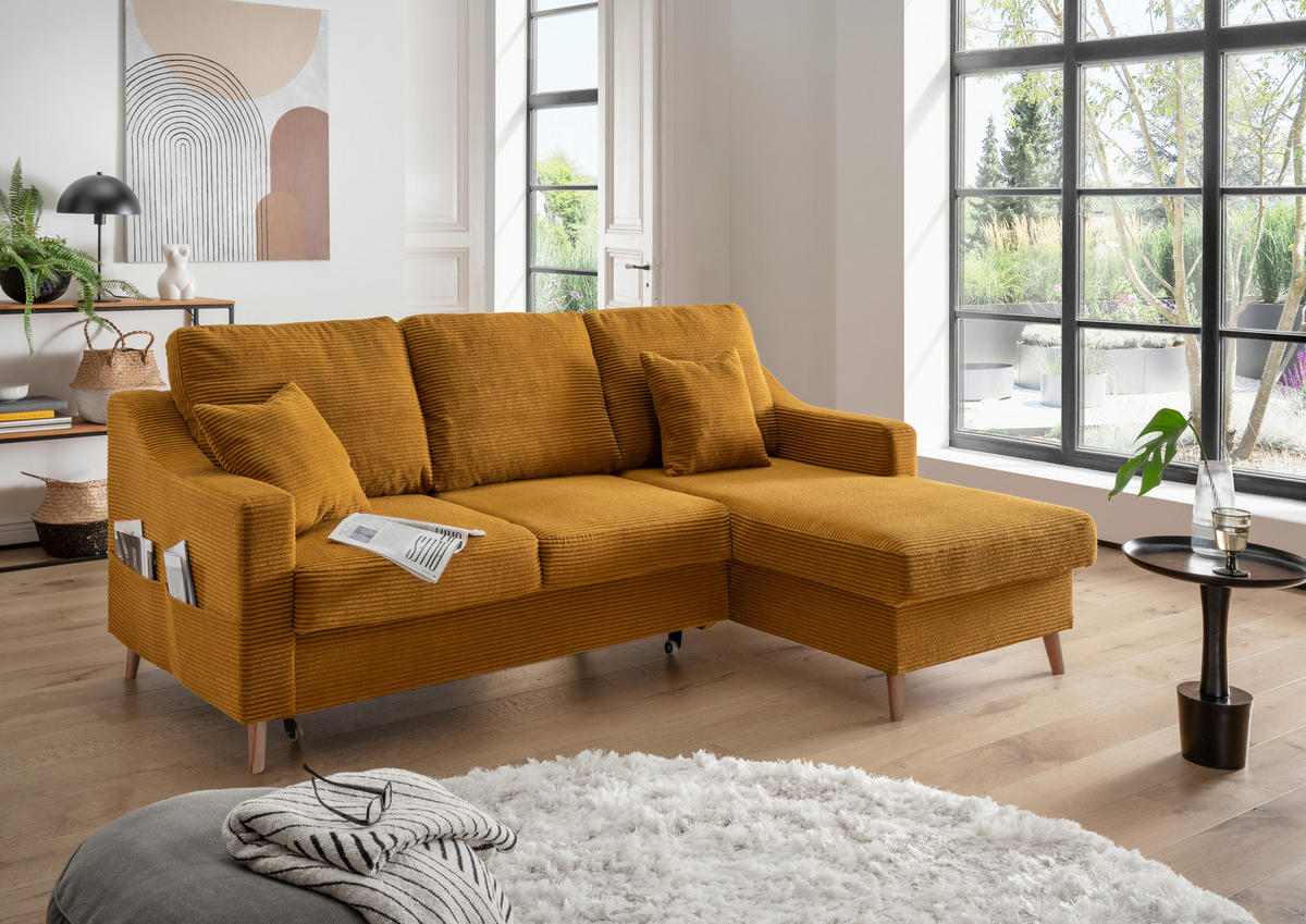 ECKSOFA in Cord Goldfarben  - Goldfarben/Naturfarben, Design, Holz/Textil (228/150cm) - P & B