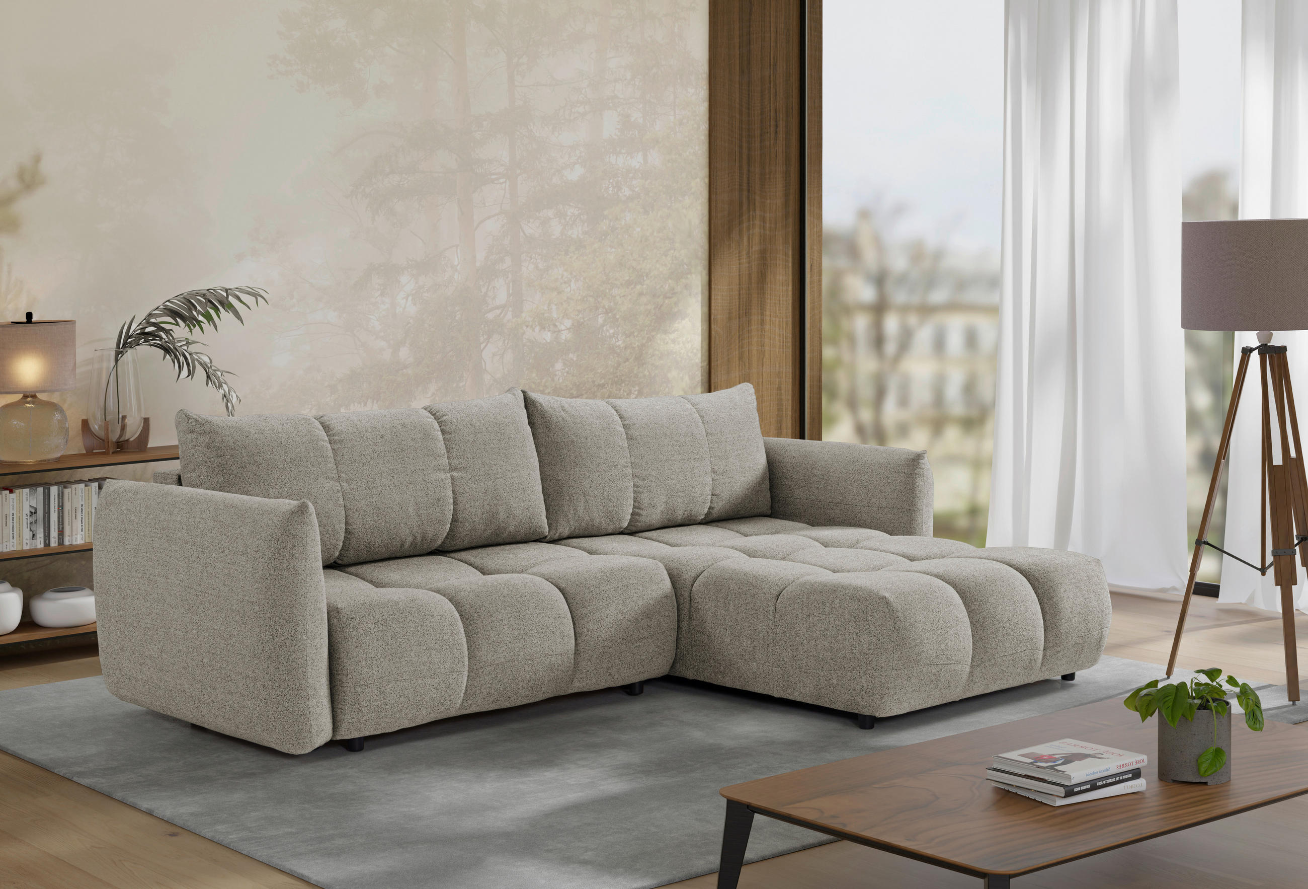 MID.YOU ROHOVÁ ROZKLÁDACÍ POHOVKA, plast, textil, kompozitní dřevo, mokka