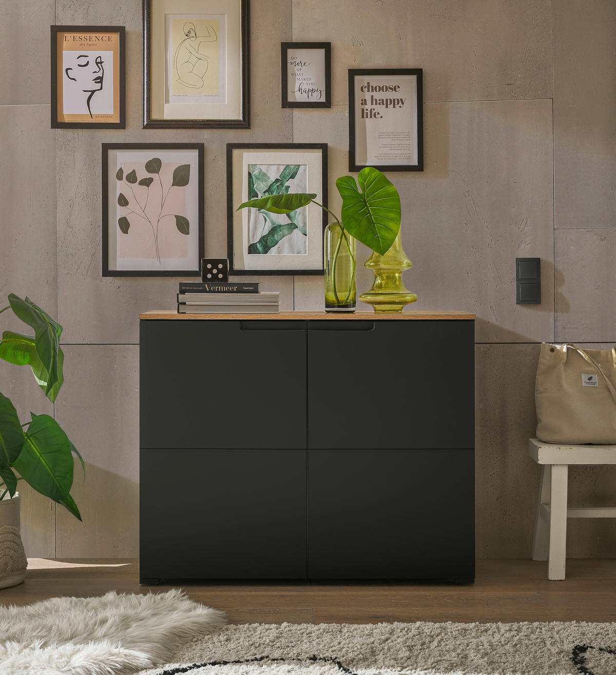 KOMMODE  in 100/80/40 cm  - Eichefarben/Schwarz, Design, Holzwerkstoff/Kunststoff (100/80/40cm) - home24