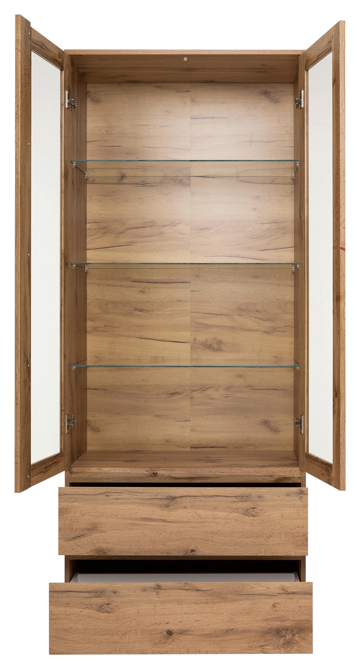 VITRINA, barve hrasta - srebrne barve/barve hrasta, Konvencionalno, steklo/leseni material (80/191/40cm) - MID.YOU