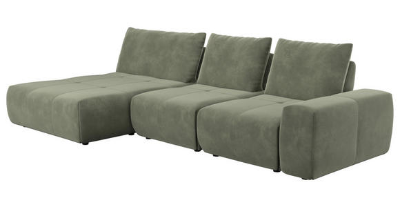 ECKSOFA in Velours Olivgrün  - Schwarz/Olivgrün, Design, Kunststoff/Textil (174/342cm) - Xora