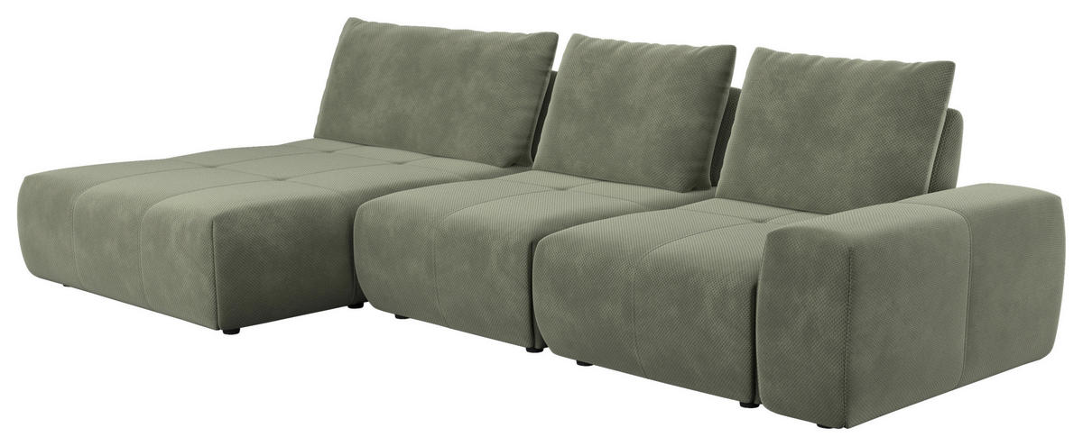 ECKSOFA in Velours Olivgrün  - Schwarz/Olivgrün, Design, Kunststoff/Textil (174/347cm) - Xora