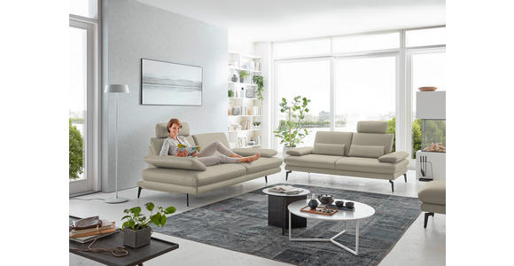 2,5-SITZER  in Echtleder Ecru   - Ecru/Schwarz, Design, Leder/Metall (196/86/104cm) - Dieter Knoll