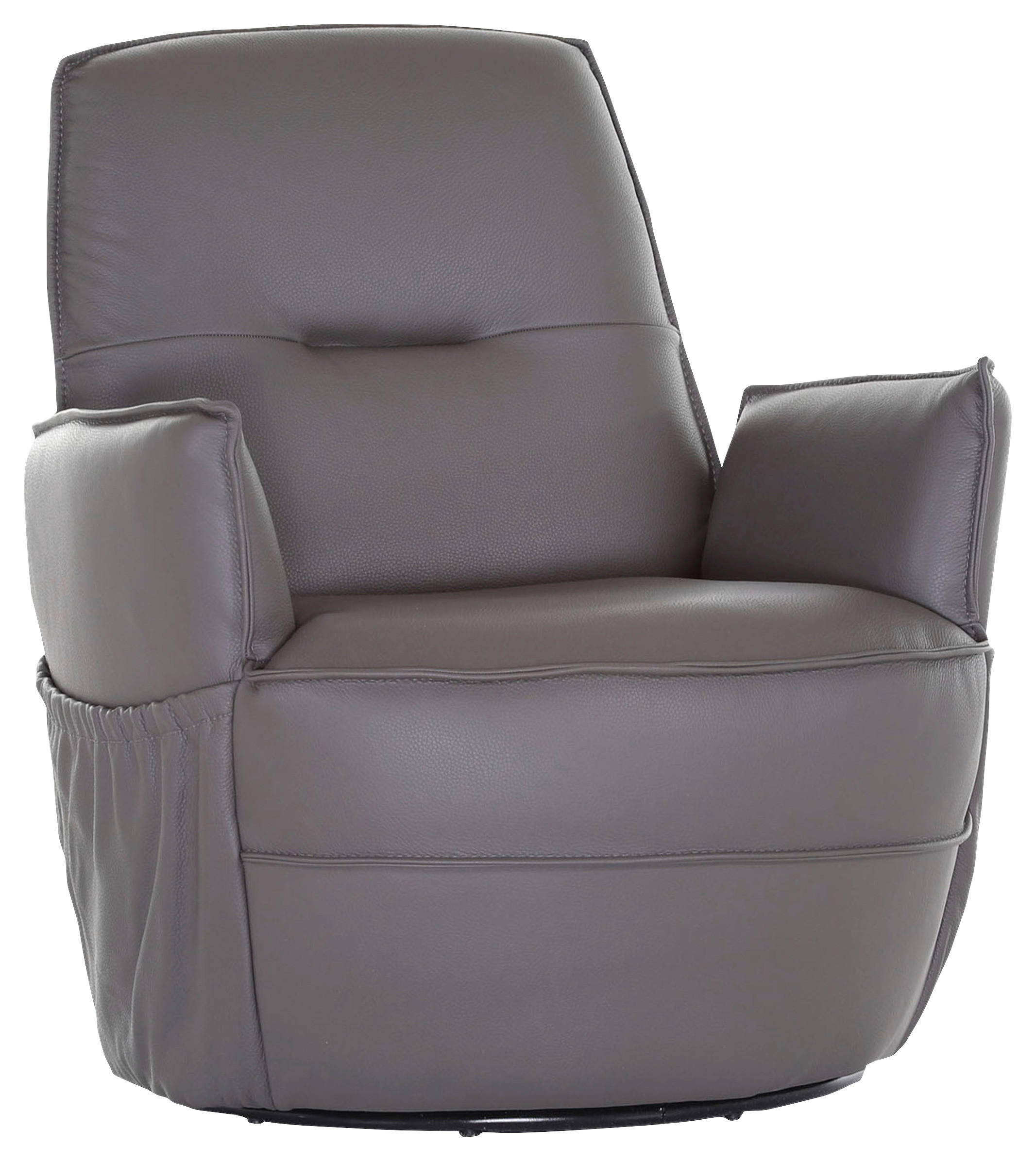 BIG SESSEL drehbar Echtleder Dunkelgrau    - Dunkelgrau/Schwarz, Design, Leder/Metall (83/90/85cm) - Landscape