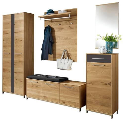GARDEROBE 6-teilig  in 265/195/40 cm  - Eichefarben/Anthrazit, Design, Glas/Holz (265/195/40cm)