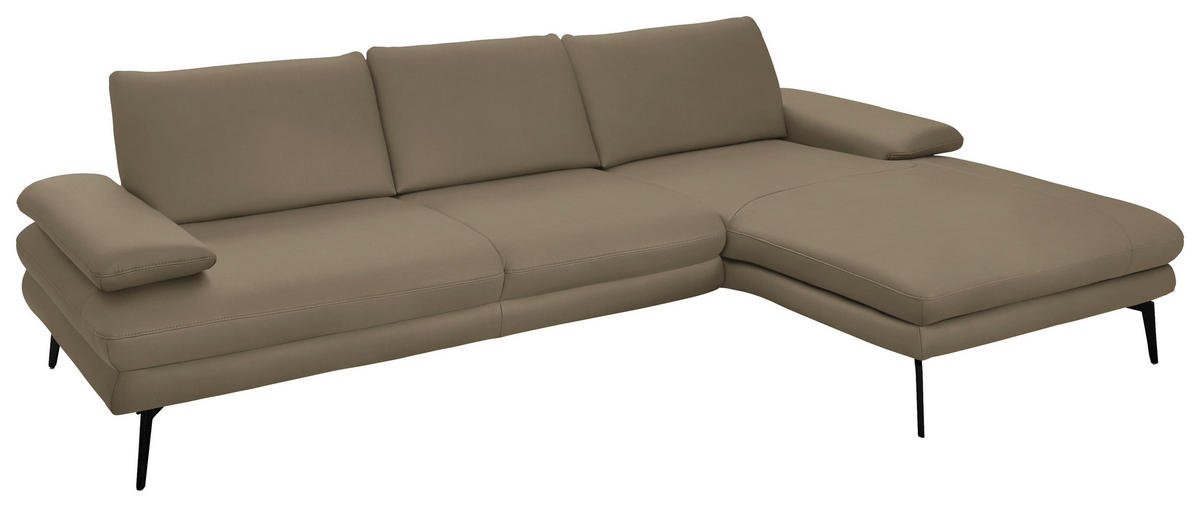 ECKSOFA in Echtleder Beige  310/180 cm  - Beige/Schwarz, Design, Leder/Metall (310/180cm) - Dieter Knoll