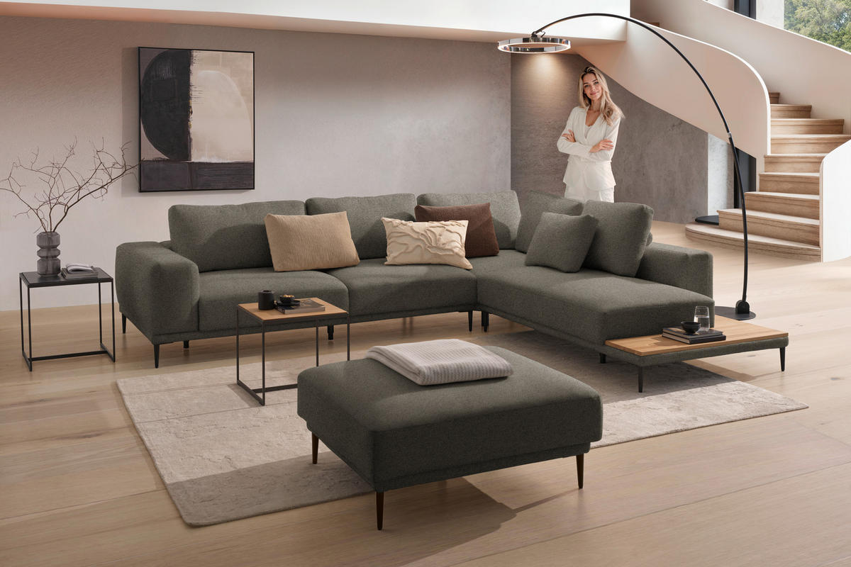 ECKSOFA  in Leinwand Dunkelbraun  318/271 cm  - Dunkelbraun/Schwarz, Design, Textil/Metall (318/271cm) - Belluti