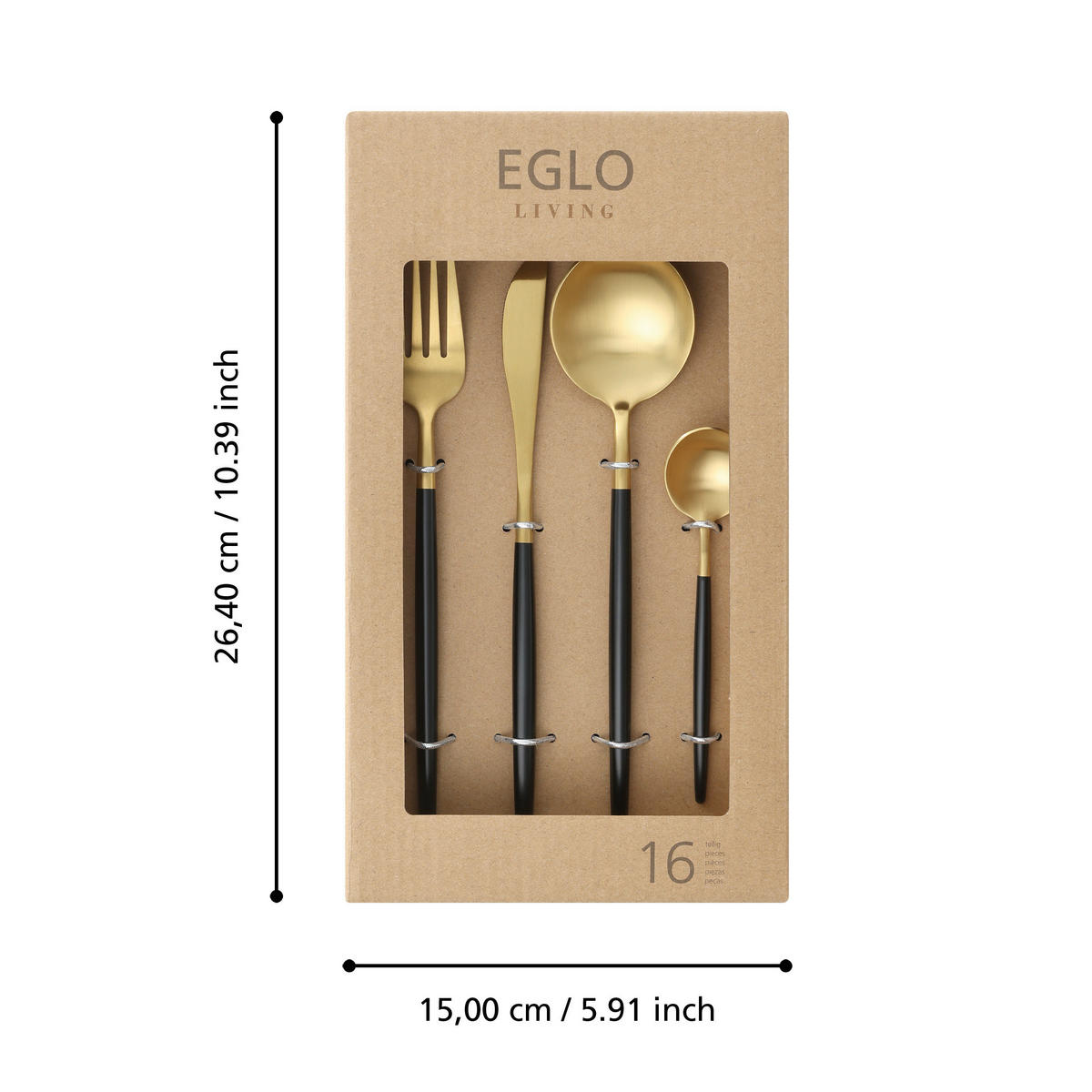 BESTECKSET 16-teilig Edelstahl  für  - Goldfarben/Schwarz, Basics, Metall - Eglo