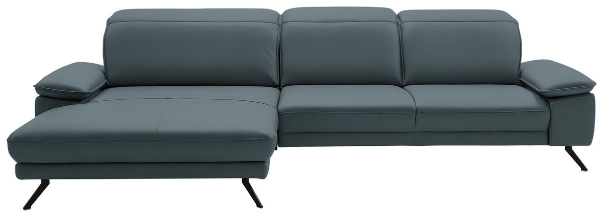 ECKSOFA in Echtleder Grau  - Schwarz/Grau, Design, Leder/Metall (193/332cm) - Dieter Knoll