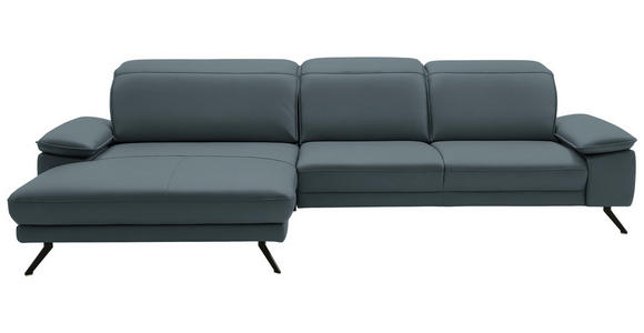 ECKSOFA in Echtleder Grau  - Schwarz/Grau, Design, Leder/Metall (193/332cm) - Dieter Knoll