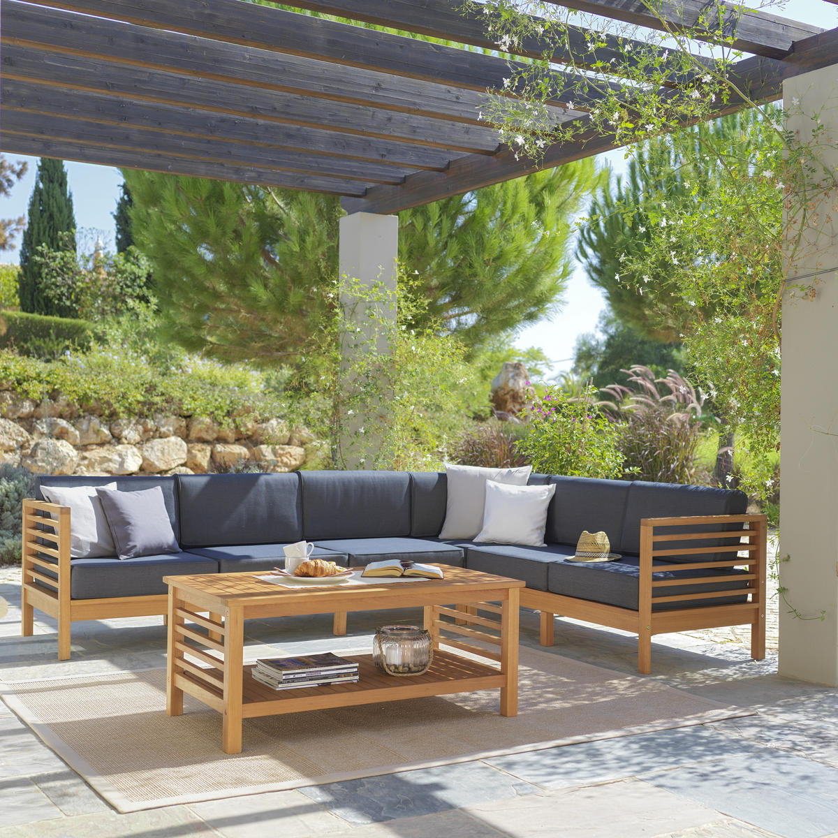 Mobilier Terasă Și Lounge  268/204 cm   - culoare natur/gri, Lifestyle, lemn/textil (268/204cm) - Ambia Garden