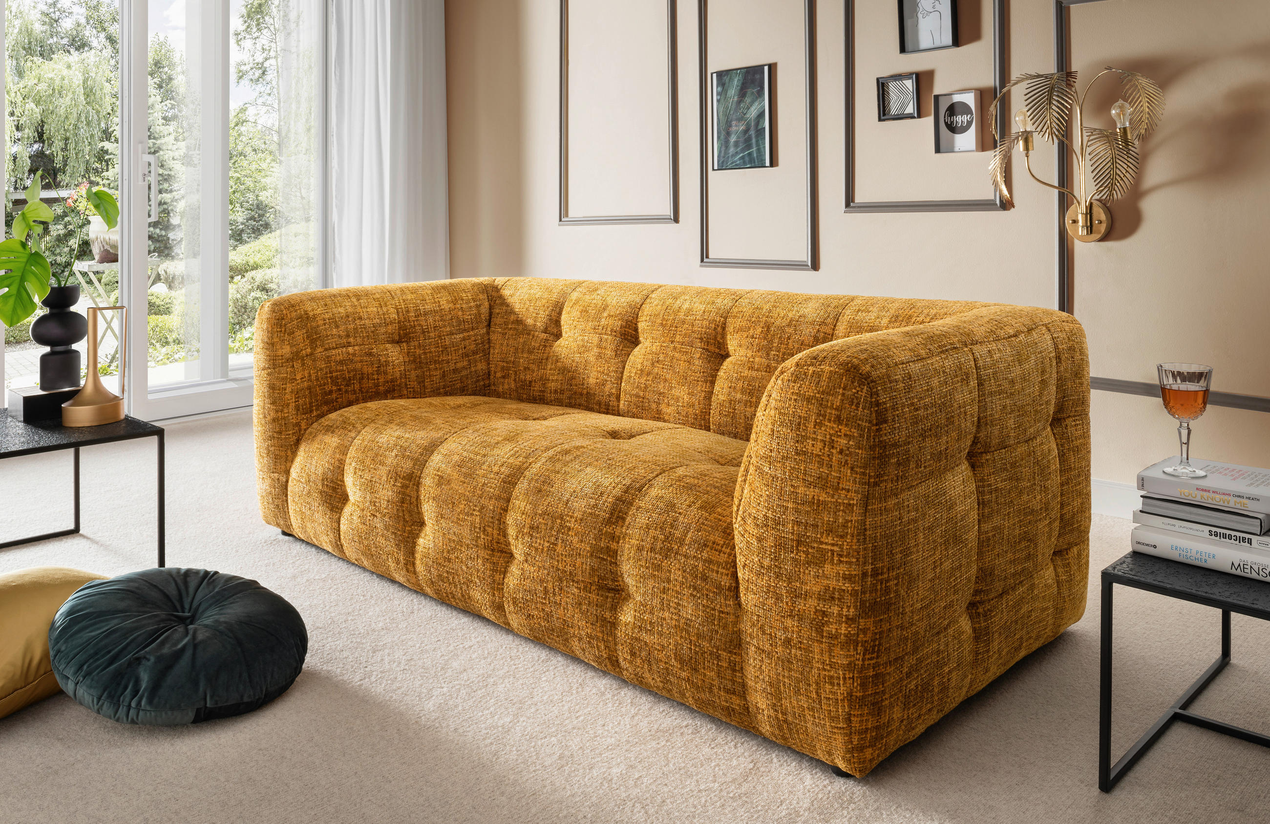 2,5-SITZER in Struktur Goldfarben - Goldfarben/Schwarz, Design, Kunststoff/Textil (218/72/95cm) - Livetastic