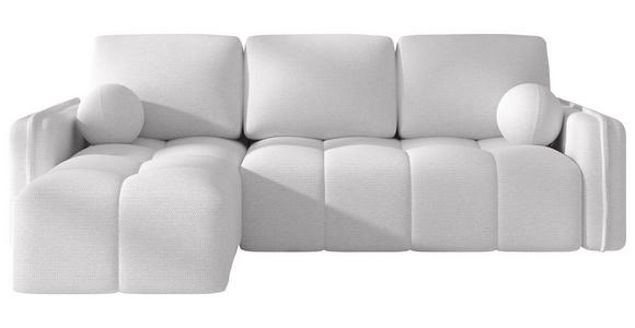 ECKSOFA Weiß Flachgewebe Zierkissen, Rückenkissen, Bettkasten, Schlaffunktion, Rücken echt, Liegefläche im Originalstoff  - Schwarz/Weiß, MODERN, Kunststoff/Textil (142/240cm) - Carryhome