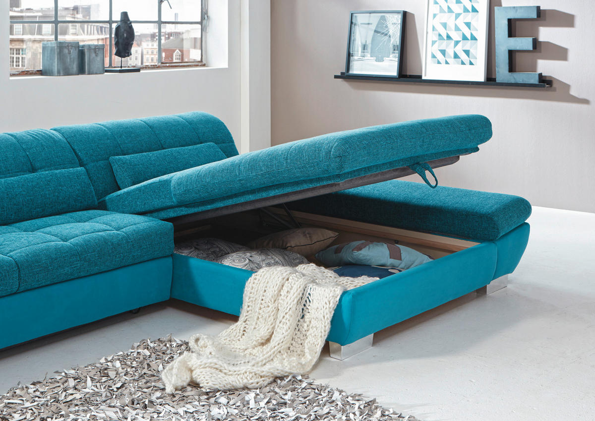 SJEDEĆA GARNITURA tekstil  tirkizna   - tirkizna/boje kroma, Design, tekstil/plastika (341/204cm) - Xora