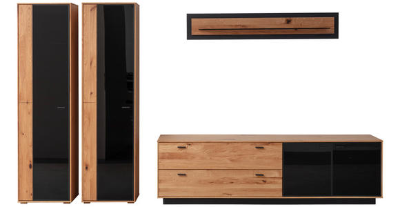 WOHNWAND  in Anthrazit, Eichefarben  333/190/50 cm  - Eichefarben/Anthrazit, Natur, Glas/Holz (333/190/50cm) - Linea Natura