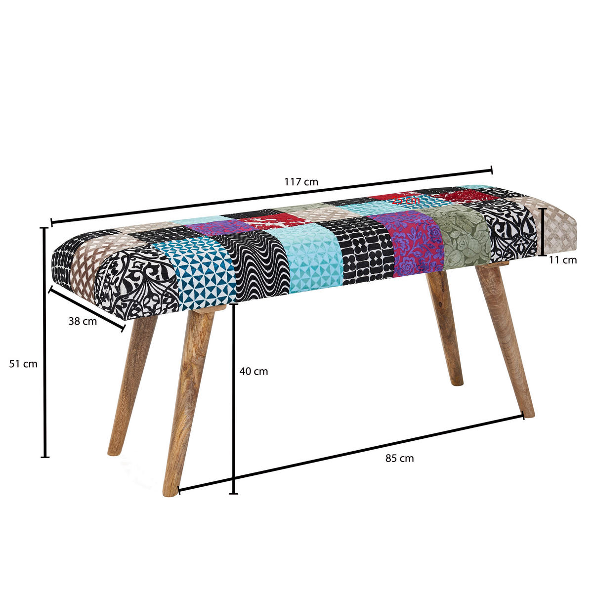 HOCKERBANK in Textil Multicolor  - Multicolor/Braun, Modern, Holz/Textil (117/51/38cm) - MID.YOU