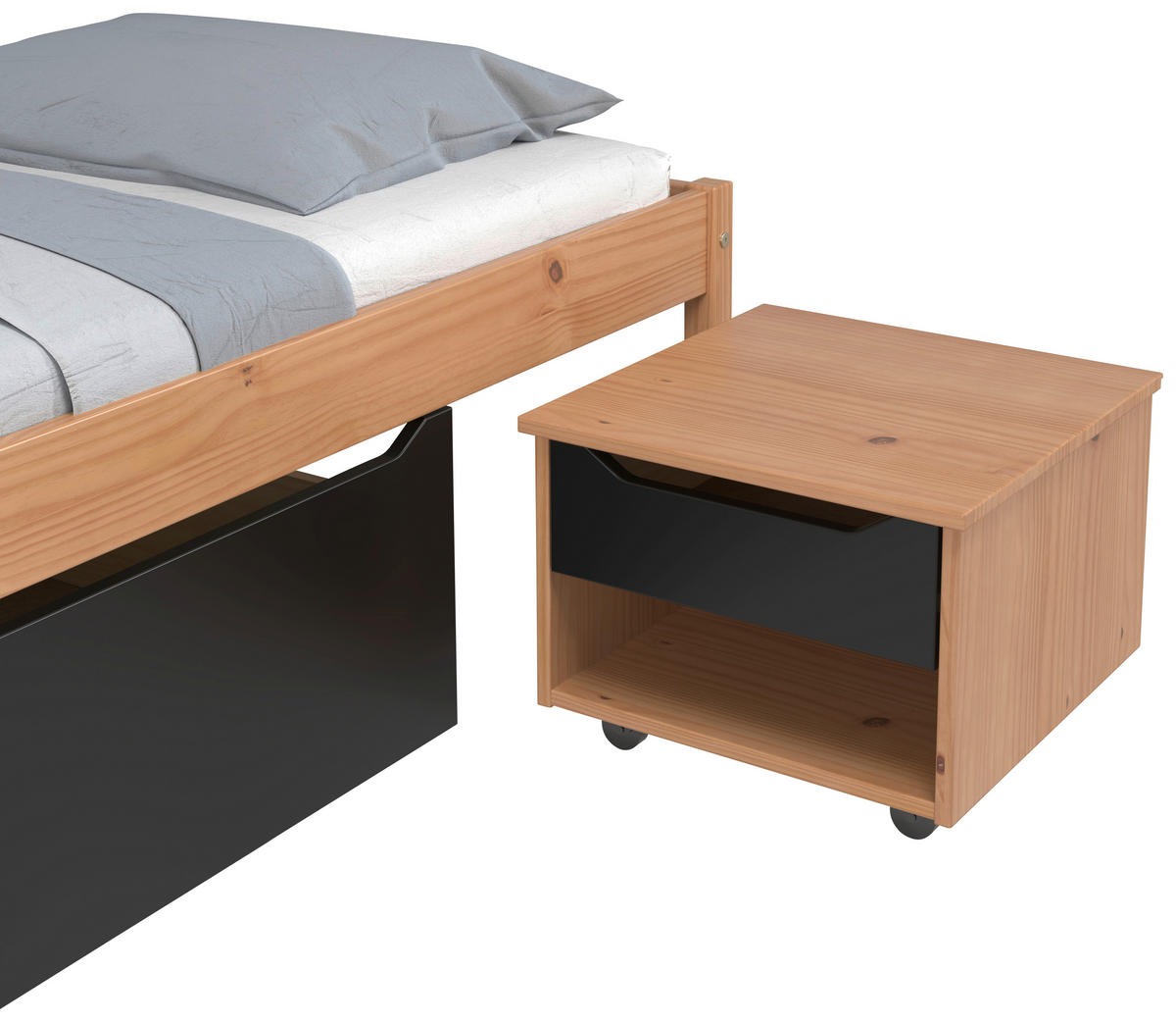 STAURAUMBETT 90/200 cm  in Naturfarben, Schwarz   - Schwarz/Naturfarben, Modern, Holz/Holzwerkstoff (90/200cm) - MID.YOU