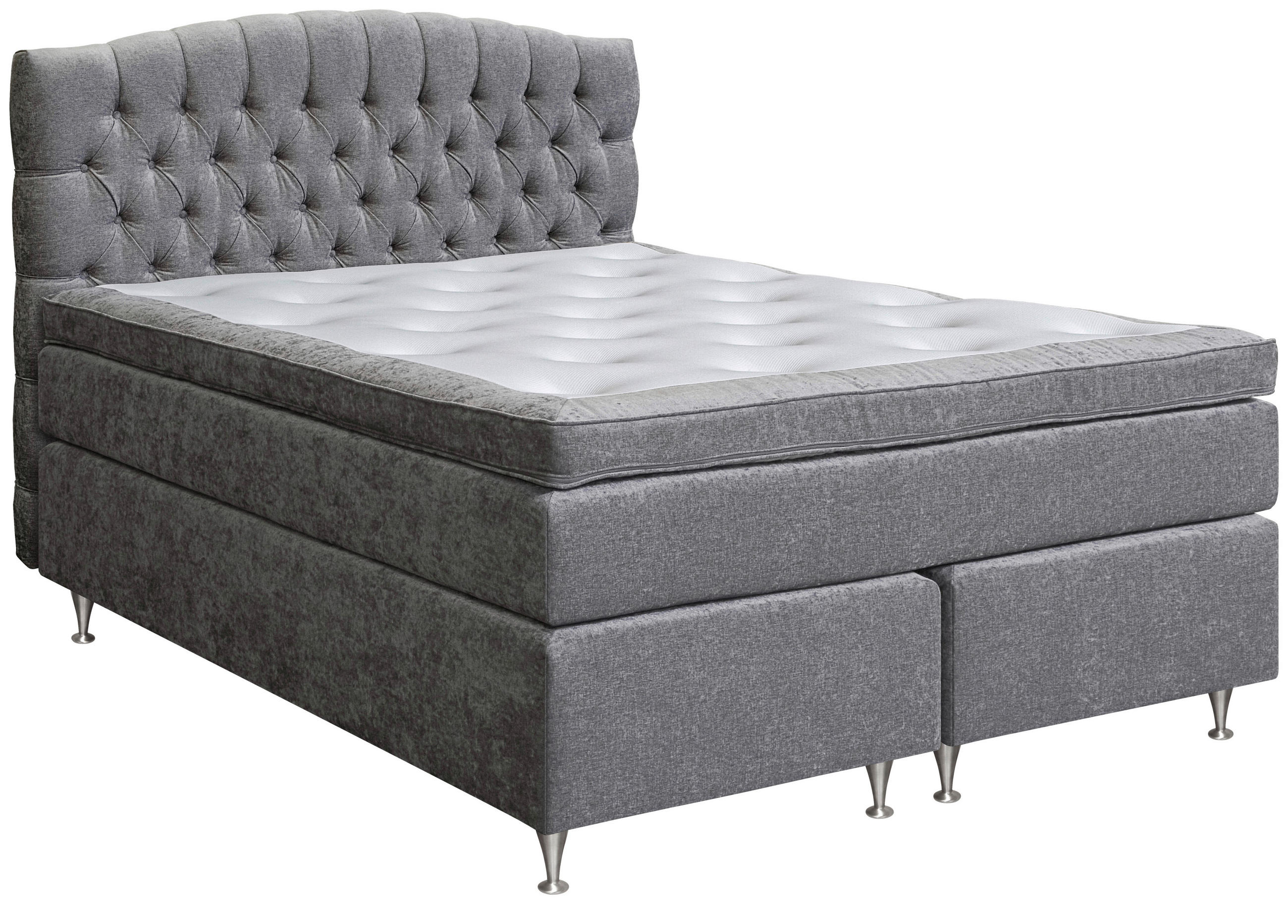 KONTINENTALSÄNG 180/200 cm  i grå  - aluminiumfärg/grå, Klassisk, metall/trä (180/200cm) - Cassando