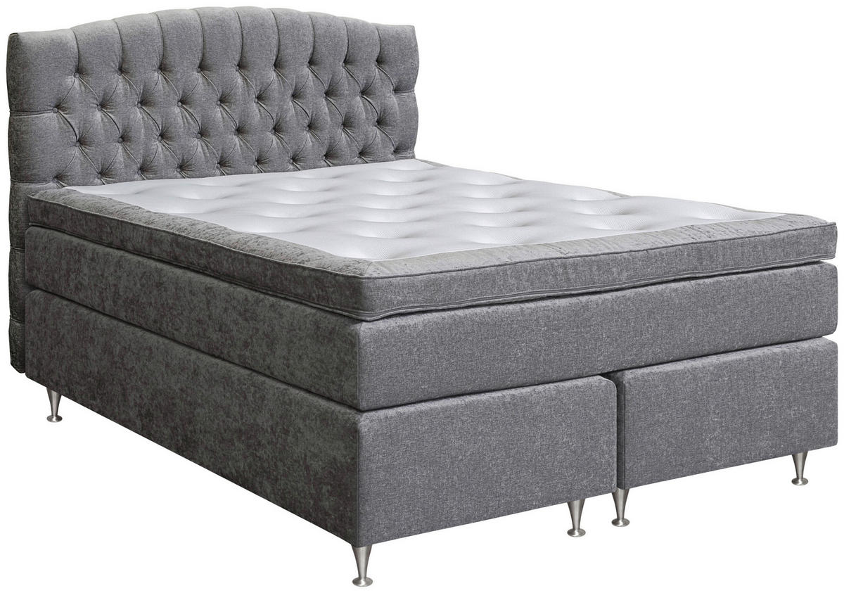 KONTINENTALSÄNG 180/200 cm  i grå  - aluminiumfärg/grå, Klassisk, metall/trä (180/200cm) - Cassando