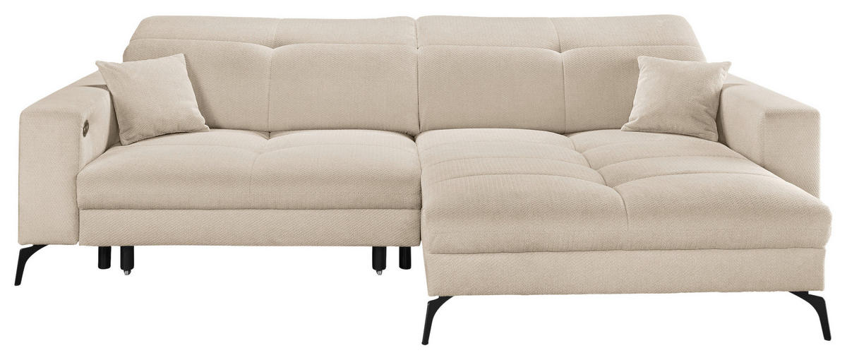 ECKSOFA Creme Webstoff  - Creme/Schwarz, KONVENTIONELL, Textil/Metall (285/180cm) - SetOne by Musterring