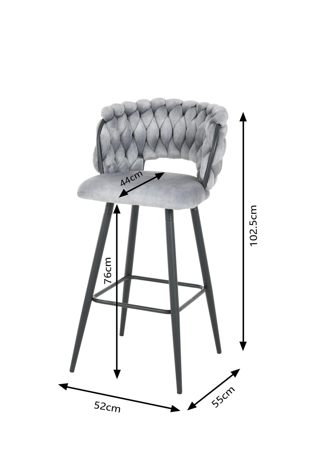 BARSKA STOLICA  siva  drvo, metal, tekstil      - siva/crna, Moderno, drvo/metal (50/101/52cm)