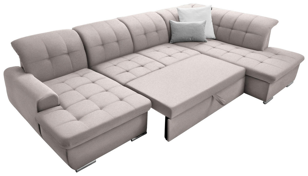 WOHNLANDSCHAFT in Flachgewebe Taupe  - Taupe/Silberfarben, Design, Textil/Metall (145/342/208cm) - Cantus