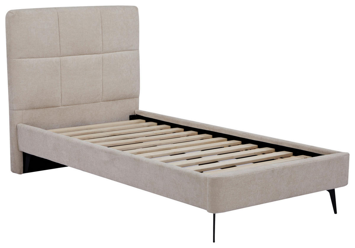 POLSTERBETT 90/200 cm, inkl. Lattenrost,  in Beige  - Beige/Schwarz, Design, Holz/Textil (90/200cm) - Boxxx