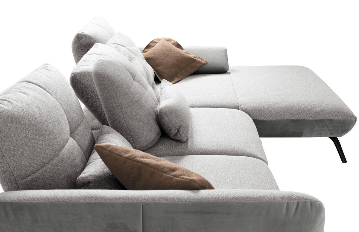 WOHNLANDSCHAFT Silberfarben, Hellgrau Flachgewebe  - Silberfarben/Hellgrau, MODERN, Textil/Metall (301/191cm) - Livetastic